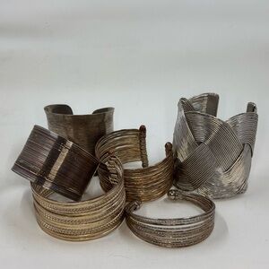 Silver and Gold Cuff Bracelet Set of 6